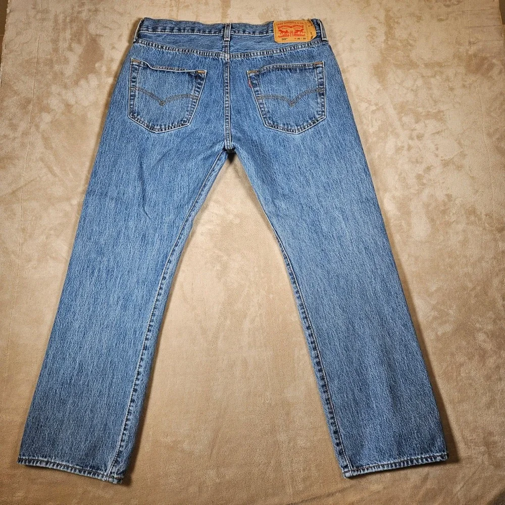 Levis 501 Original Fit Mens Blue Denim Straight Leg Button Fly Jeans 36x30